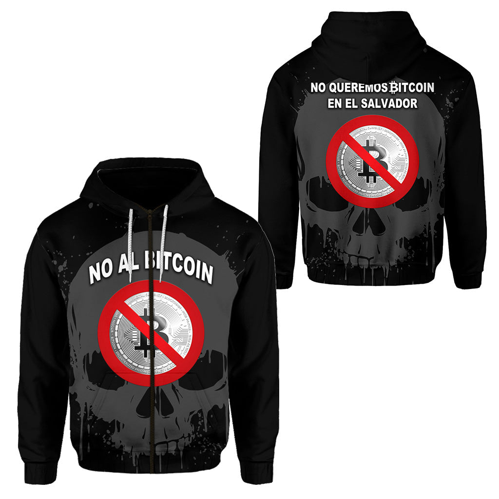 El Salvador Zip Hoodie No Al Bitcoin Skull Style Black LT8 - Wonder Print Shop