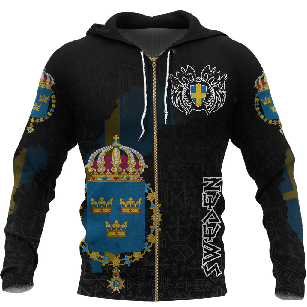 Custom Viking Sweden Flag and Map Zip Hoodie style Viking Geri and Freki RLT12 - Wonder Print Shop