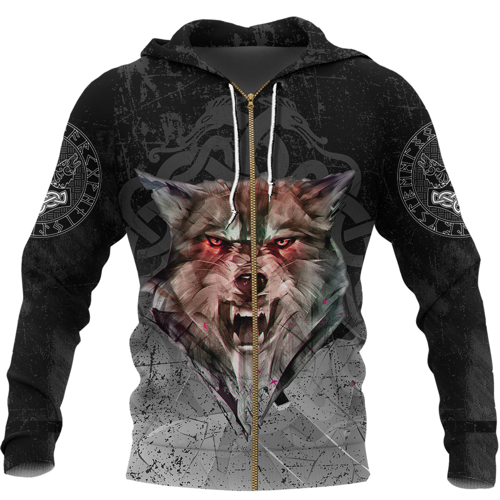 Viking Zip Hoodie - Fenrir Norse Wolf RLT12 - Wonder Print Shop