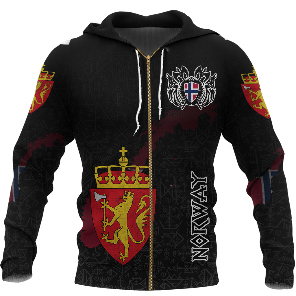 Custom Viking Norway Flag and Map Zip Hoodie style Viking Geri and Freki RLT12 - Wonder Print Shop