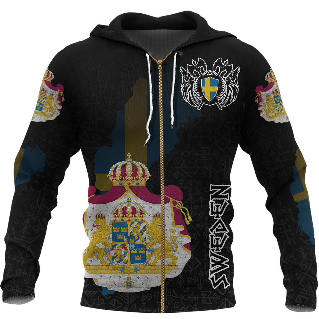 Custom Viking Sweden Flag and Map Zip Hoodie style Viking Geri and Freki RLT12 - Wonder Print Shop