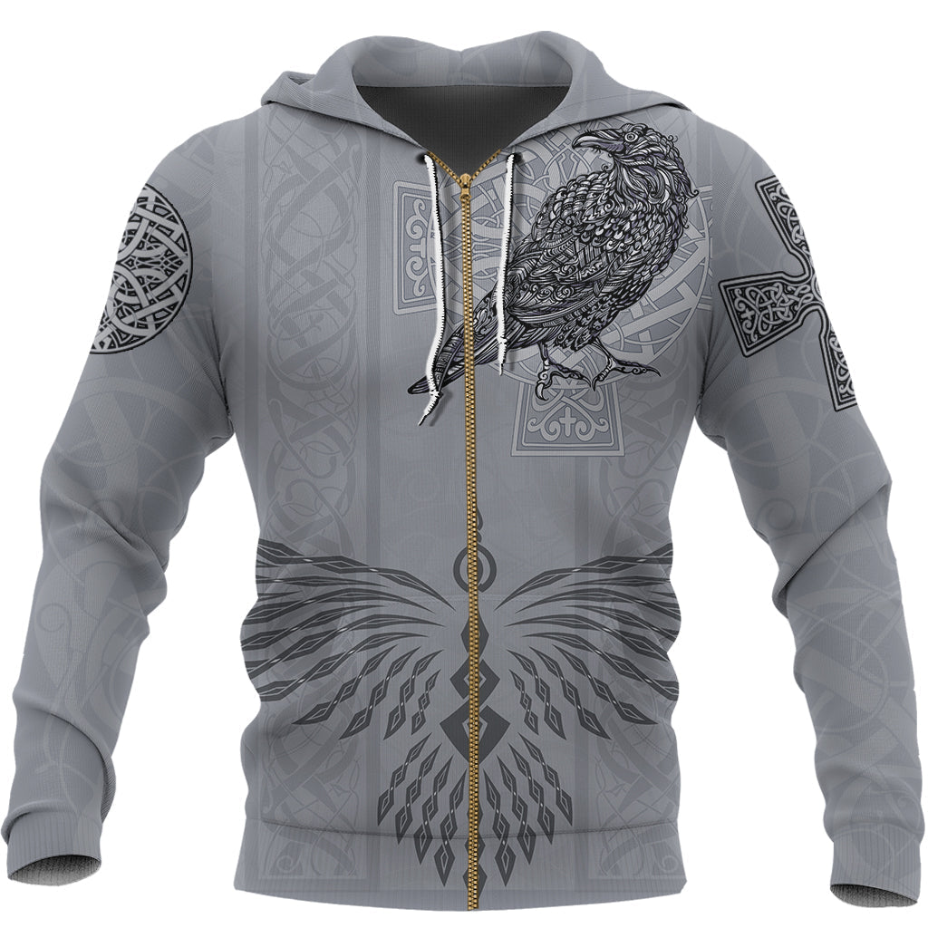 Viking Zip Hoodie - Odins Celtic Raven - Scandinavian Tattoo RLT12 - Wonder Print Shop