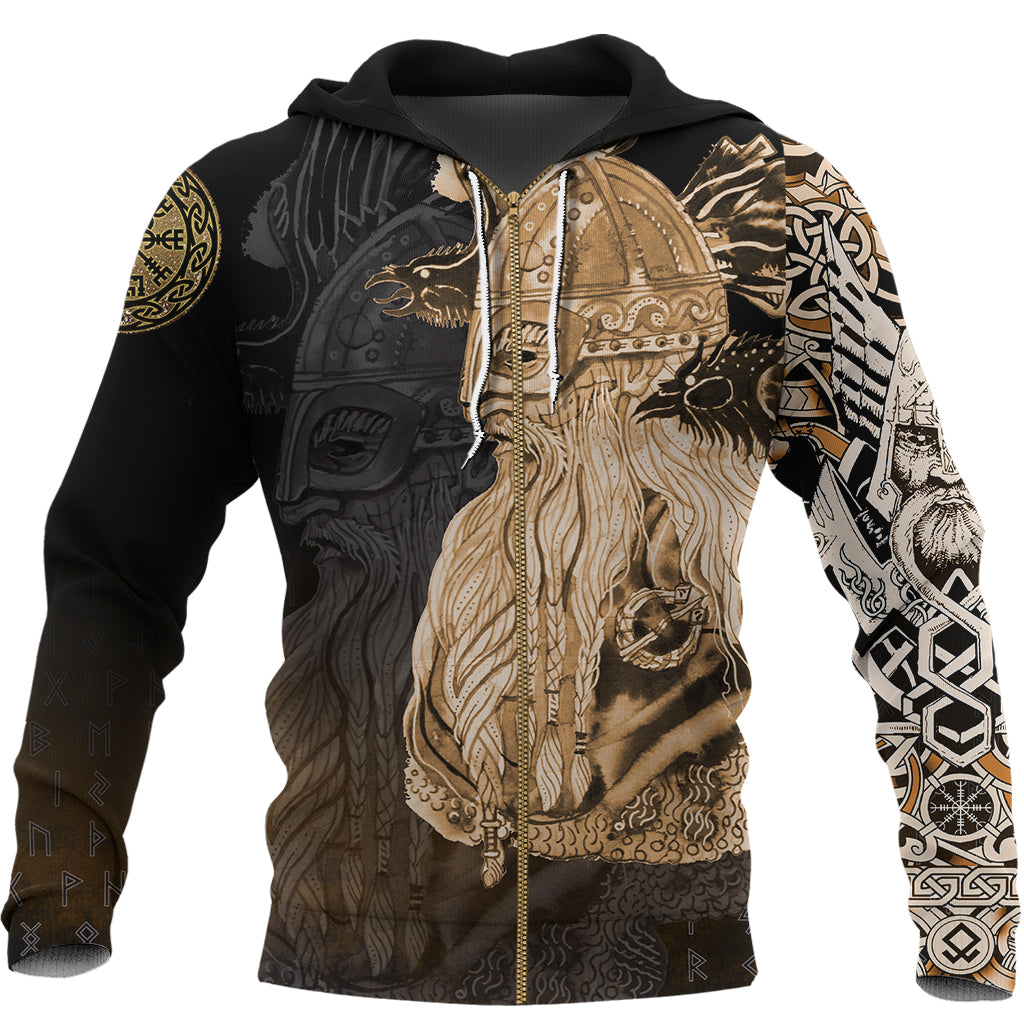 Viking Zip Hoodie - Odin Raven Viking Gold RLT12 - Wonder Print Shop