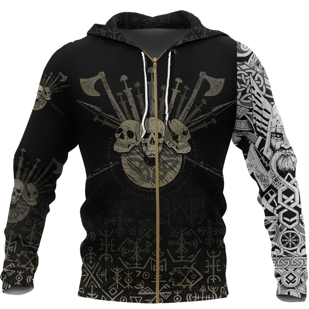 Custom Viking Zip Hoodie Three Skull Of Viking RLT12 - Wonder Print Shop