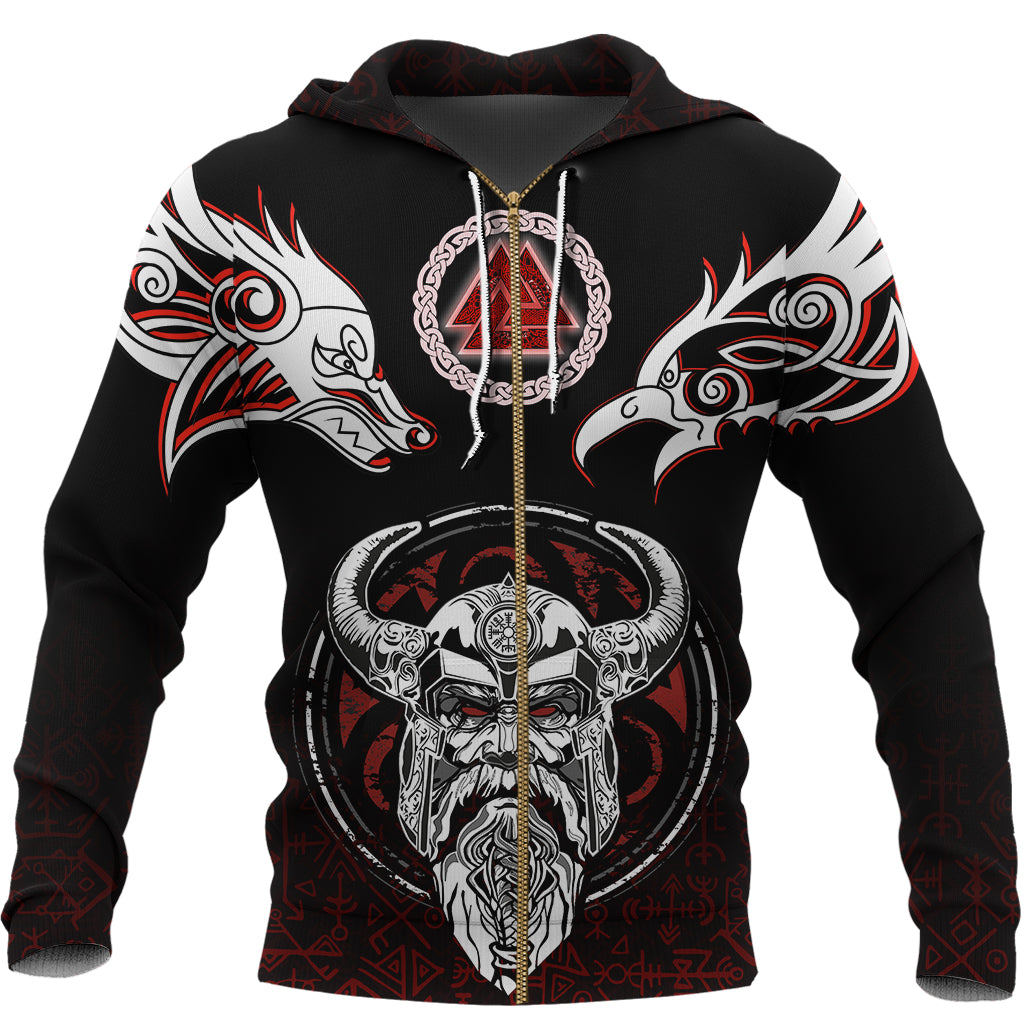 Viking Zip Hoodie Odin, Raven, Fenrir and Valknut RLT12 - Wonder Print Shop