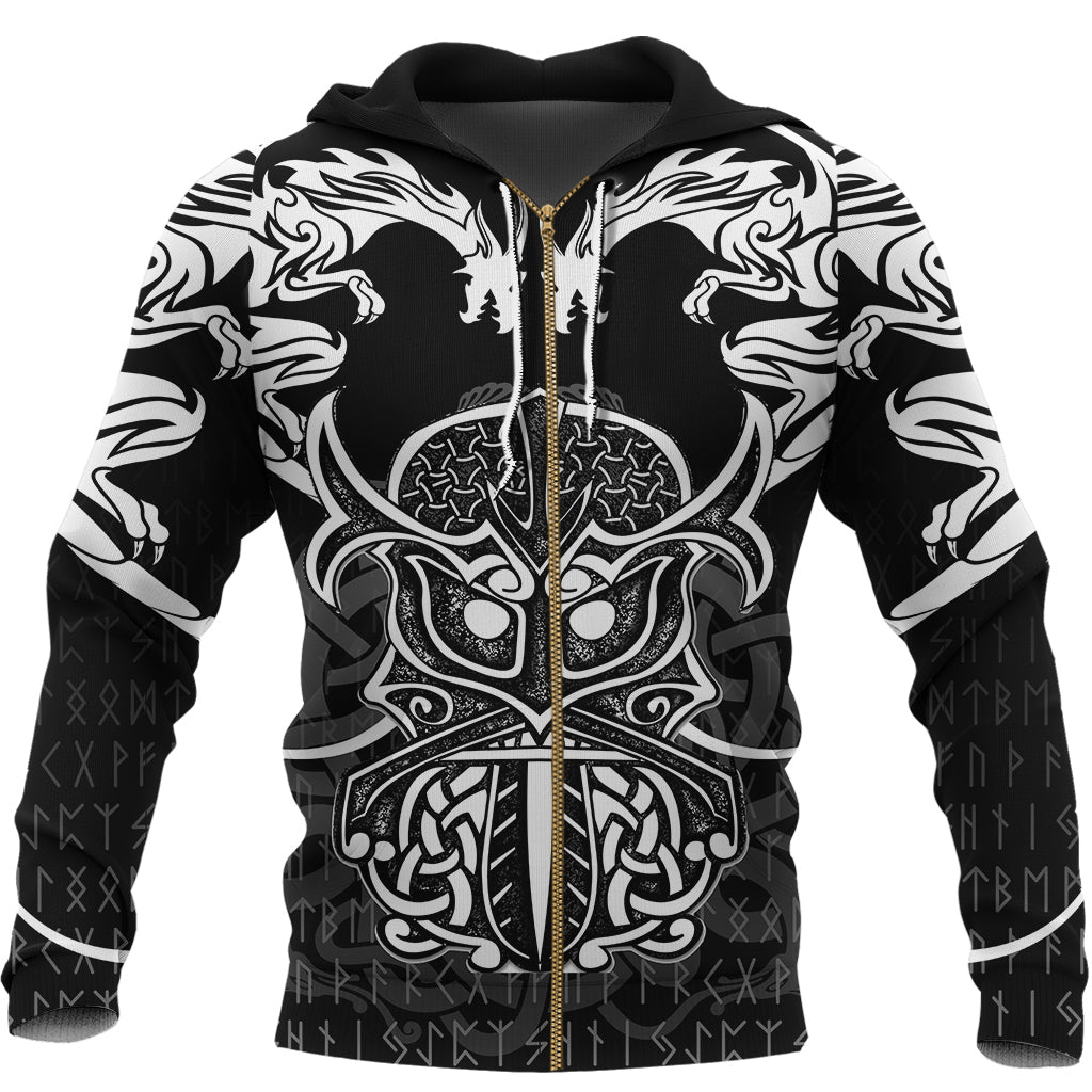 Viking Zip Hoodie - Njord and Dragon Tattoo RLT12 - Wonder Print Shop