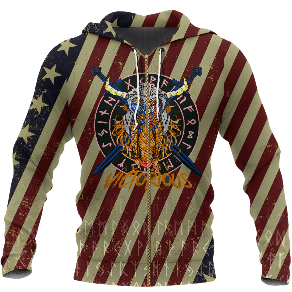 Custom Viking Zip Hoodie American Warrior Victorious RLT12 - Wonder Print Shop