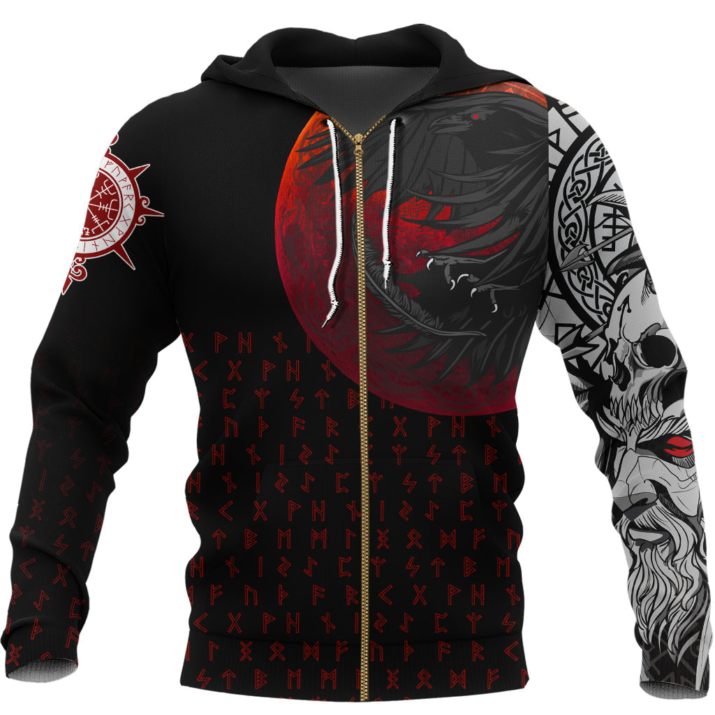 Custom Viking Zip Hoodie Viking Raven Blood Moon RLT12 - Wonder Print Shop