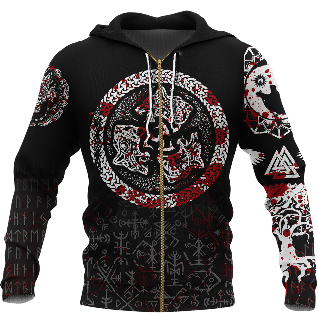 Viking Zip Hoodie - Fierce Blood Wolf Symbol Of A Viking Nordic RLT12 - Wonder Print Shop