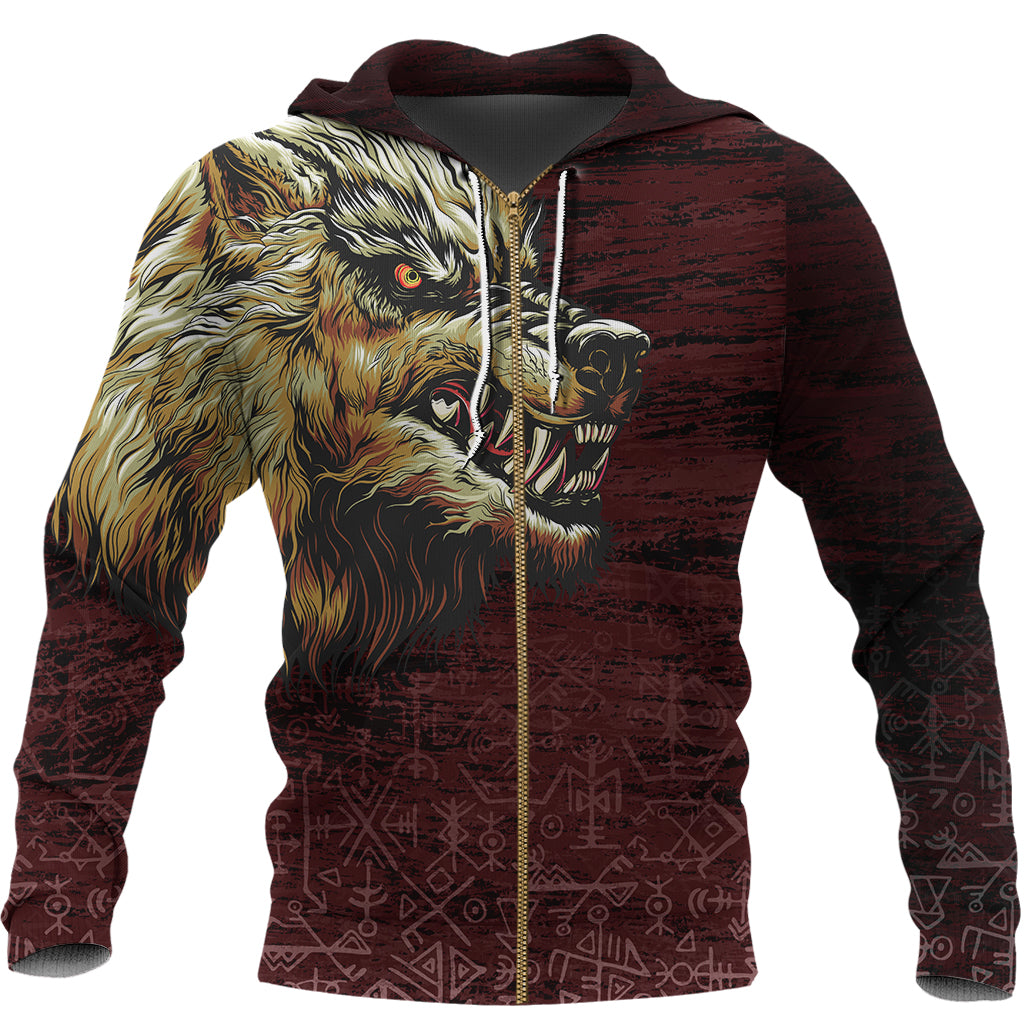 Viking Zip Hoodie - Fenrir On The Blood Moon Background RLT12 - Wonder Print Shop