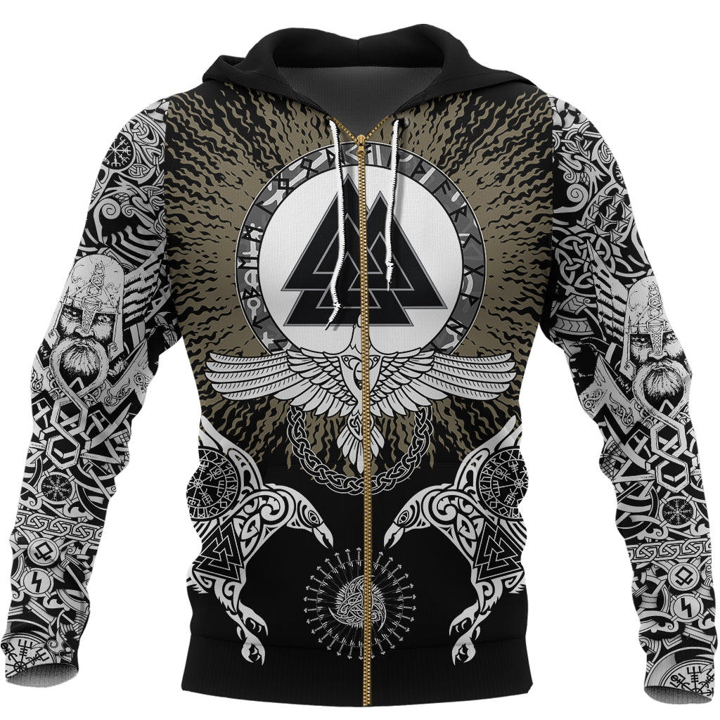 Viking Zip Hoodie Raven, Valknut and Vegvisir RLT12 - Wonder Print Shop