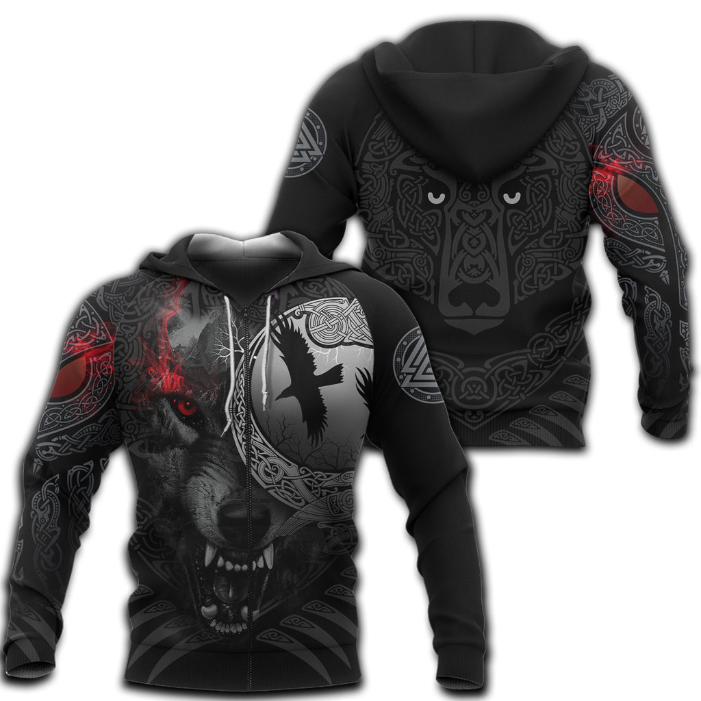 Viking Zip Hoodie - Angry Moon Wolf RLT12 - Wonder Print Shop