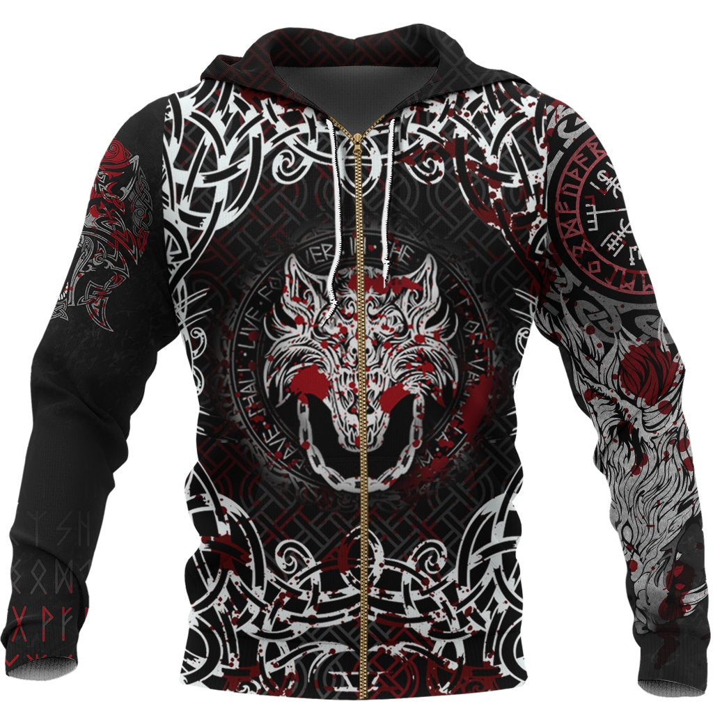 Viking Zip Hoodie - Fenrir Viking Blood 3D RLT12 - Wonder Print Shop